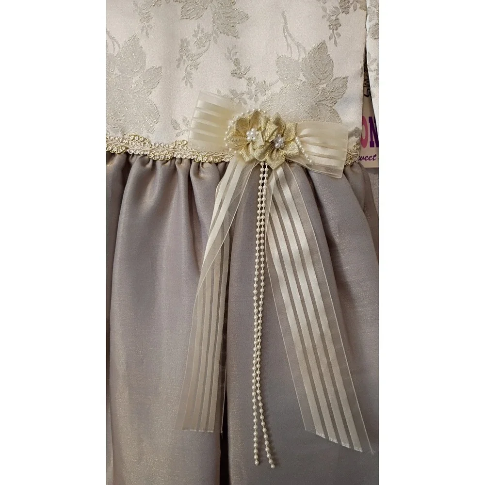 Vintage HoneyBee Victorian Girls Dress Sz 14 Gold Holiday Formal NWT (Has Flaws)